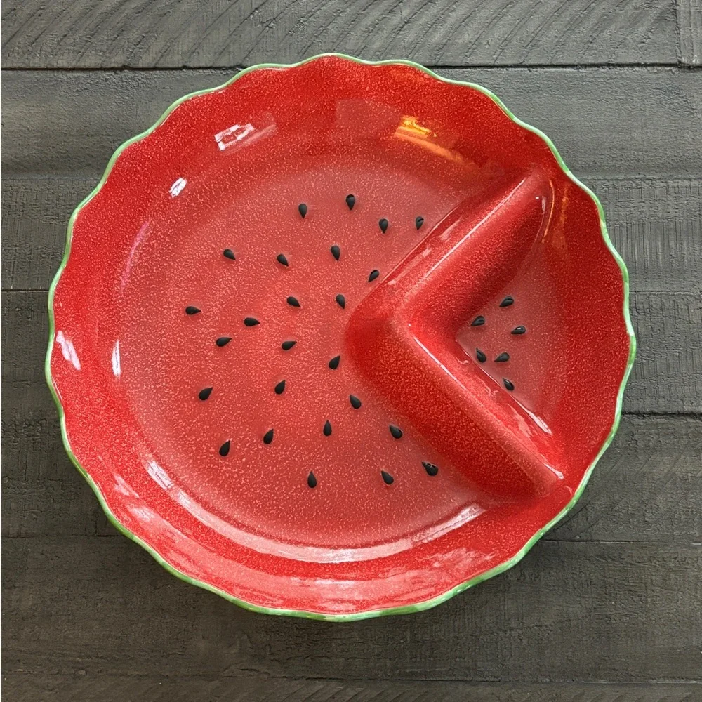 Williams Sonoma Watermelon Scalloped Divider Dish